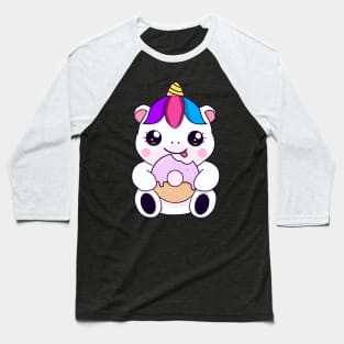 Kawaii Unicorn eating Donut Baseball T-Shirt